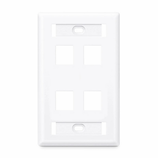 FyberOptix Single Gang Keystone Faceplate, Label Pockets, 4 Ports, White, 4.49'' x 2.76''