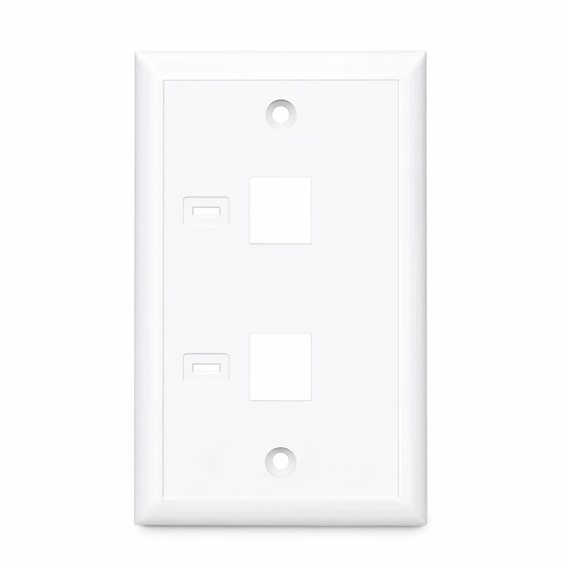 FyberOptix Single Gang Keystone Faceplate, Computer and Telephone Identification Icons, 2 Ports, White, 4.49'' x 2.76''