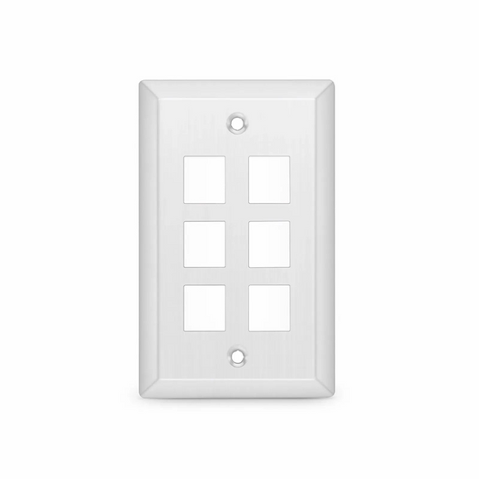 FyberOptix SyncEase Stainless Steel Six Port Keystone Single Gang Wall Plate