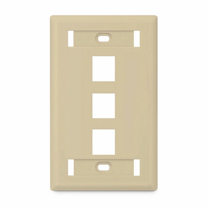 FyberOptix SyncEase Single Gang Three Port Keystone Faceplate, Label Pockets, Ivory