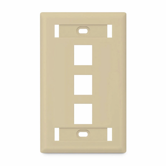 FyberOptix SyncEase Single Gang Three Port Keystone Faceplate, Label Pockets, Ivory