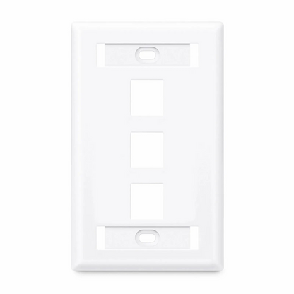 FyberOptix Single Gang Keystone Faceplate, Label Pockets, 3 Ports, White, 4.49'' x 2.76''