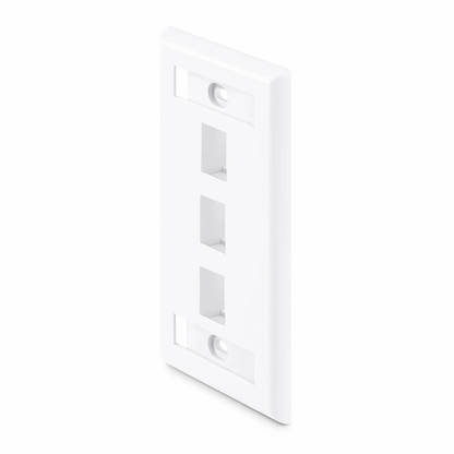 FyberOptix Single Gang Keystone Faceplate, Label Pockets, 3 Ports, White, 4.49'' x 2.76''
