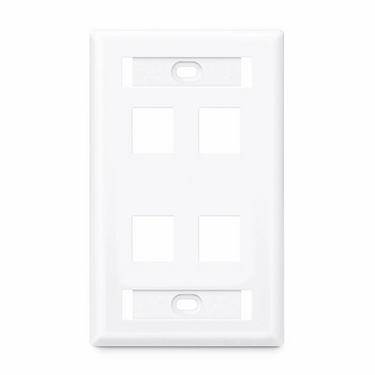 FyberOptix Single Gang Keystone Faceplate, Label Pockets, 4 Ports, White, 4.49'' x 2.76''