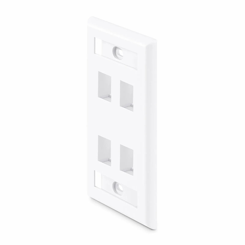 FyberOptix Single Gang Keystone Faceplate, Label Pockets, 4 Ports, White, 4.49'' x 2.76''