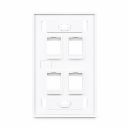 FyberOptix Single Gang Keystone Faceplate, Label Pockets, 4 Ports, White, 4.49'' x 2.76''