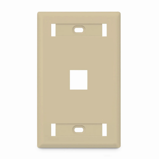 FyberOptix SyncEase Single Gang One Port Keystone Faceplate, Label Pockets, Ivory