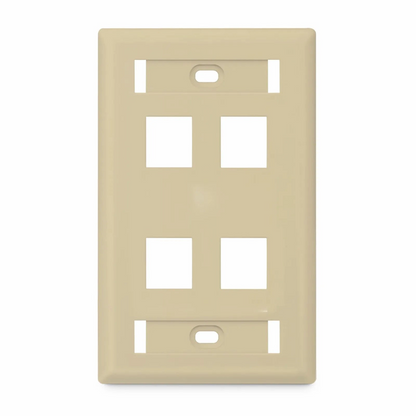FyberOptix SyncEase Single Gang Four Port Keystone Faceplate, Label Pockets, Ivory