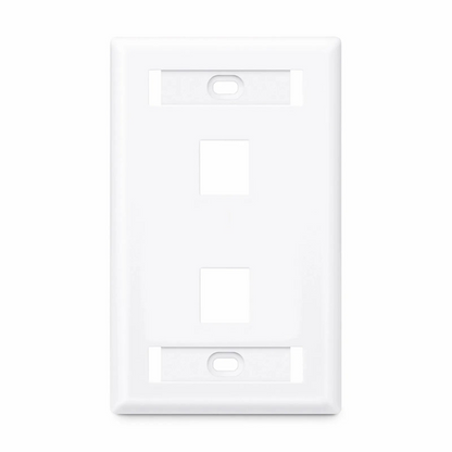 FyberOptix Single Gang Keystone Faceplate, Label Pockets, 2 Ports, White, 4.49'' x 2.76''