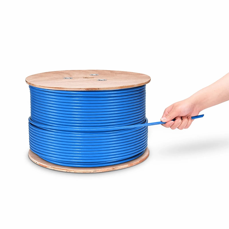 FyberOptix Cat6a Ethernet Bulk Cable, 1000ft (305m), 23AWG Solid Pure Bare Copper Wire, 750MHz, Unshielded (UTP), PVC CMR, with Reel (Blue)