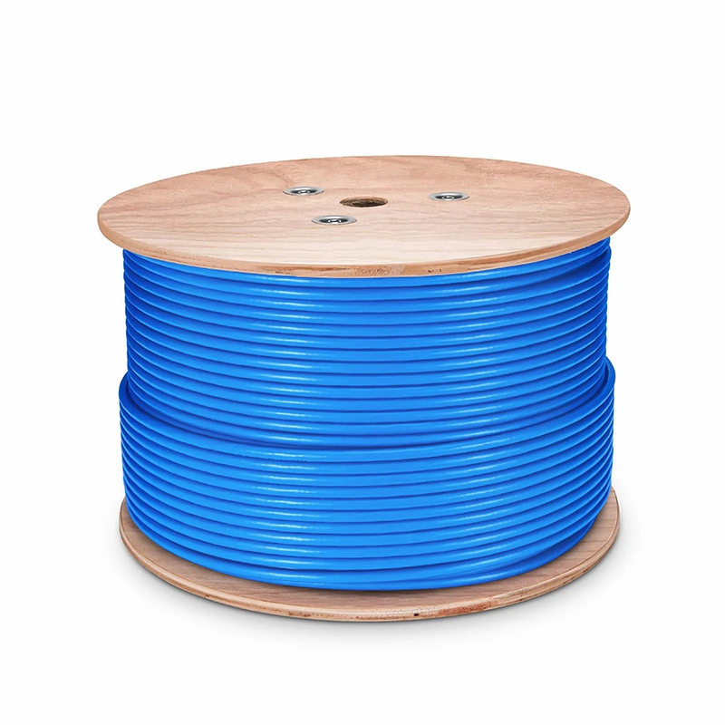 FyberOptix Cat6a Ethernet Bulk Cable, 1000ft (305m), 23AWG Solid Pure Bare Copper Wire, 750MHz, Shielded (U/FTP), PVC CMR, with Reel (Blue)
