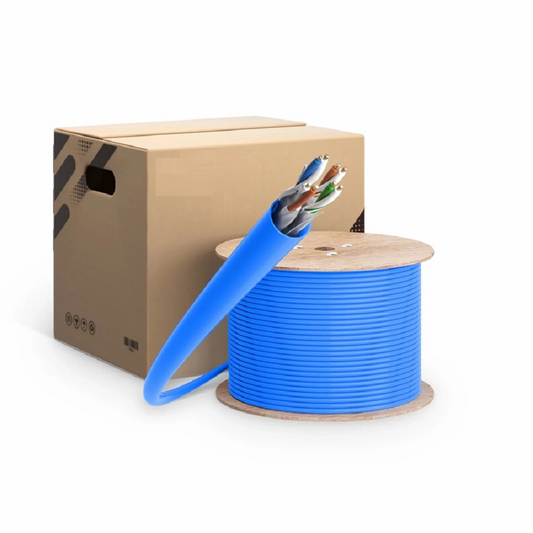FyberOptix Cat6a Ethernet Bulk Cable, 1000ft (305m), 23AWG Solid Pure Bare Copper Wire, 750MHz, Shielded (F/UTP), PVC CMR, with Reel (Blue)