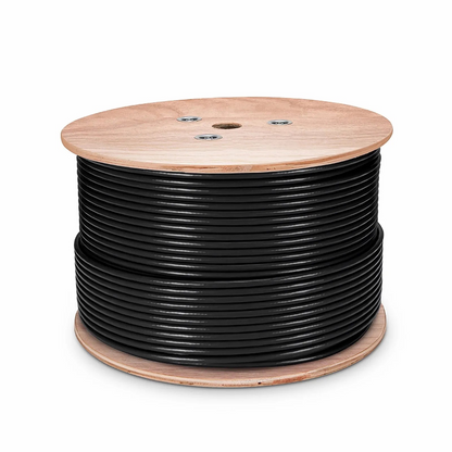 FyberOptix Cat5e Outdoor Direct Burial Cable, 1000ft (305m), 24AWG Solid Pure Bare Copper, 350MHz, Unshielded (UTP), UV Rated PVC and LDPE Double Jackets, with Reel, Black