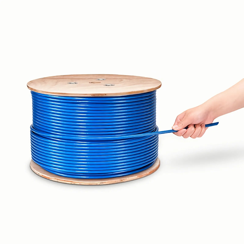 FyberOptix Cat6a Ethernet Bulk Cable, 1000ft (305m), 23AWG Solid Pure Bare Copper Wire, 750MHz, Shielded (S/FTP), PVC CMR, with Reel (Blue)