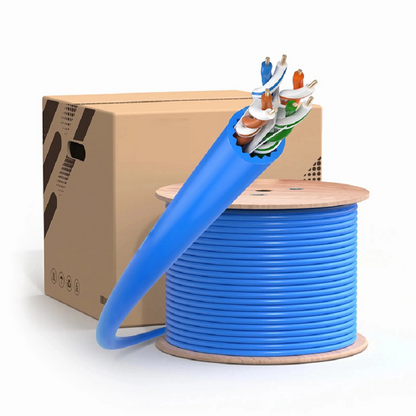 FyberOptix Cat6a Ethernet Bulk Cable, 1000ft (305m), 23AWG Solid Pure Bare Copper Wire, 750MHz, Unshielded (UTP), PVC CMR, with Reel (Blue)