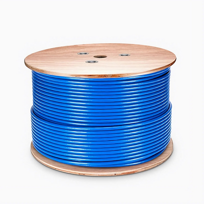 FyberOptix Cat6 Ethernet Bulk Cable, 1000ft (305m), 23AWG Solid Pure Bare Copper Wire, 550MHz, Shielded (SF/UTP), PVC CMR, with Reel (Blue)