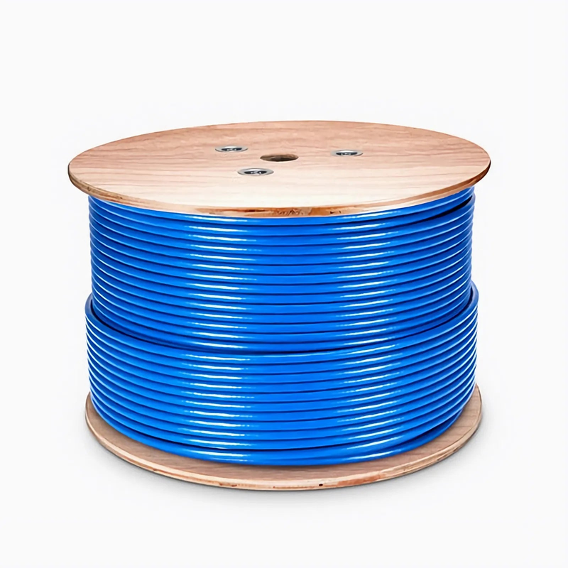 FyberOptix Cat6 Ethernet Bulk Cable, 1000ft (305m), 23AWG Solid Pure Bare Copper Wire, 550MHz, Shielded (SF/UTP), PVC CMR, with Reel (Blue)