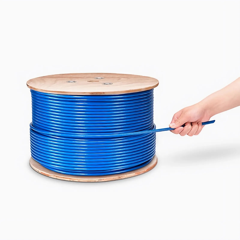 FyberOptix Cat5e Ethernet Bulk Cable, 1000ft (305m), 24AWG Solid Pure Bare Copper Wire, 350MHz, Shielded (F/UTP), PVC CMR, with Reel (Blue)