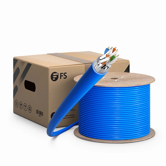 FyberOptix Cat8 Ethernet Bulk Cable, 1000ft (305m), 23AWG Solid Pure Bare Copper Wire, 2000MHz, Shielded (S/FTP), PVC CMR, with Reel (Blue)