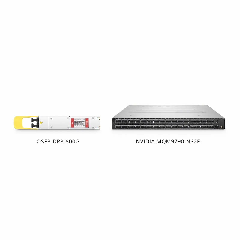 FyberOptix NVIDIA/Mellanox MMS4X00-NM Compatible 800GBASE 2xDR4/DR8 OSFP Closed Finned Top 8 x 100G PAM4 1310nm 500m DOM Dual MPO-12/APC SMF InfiniBand NDR Optical Transceiver Module for Quantum-2 Switches