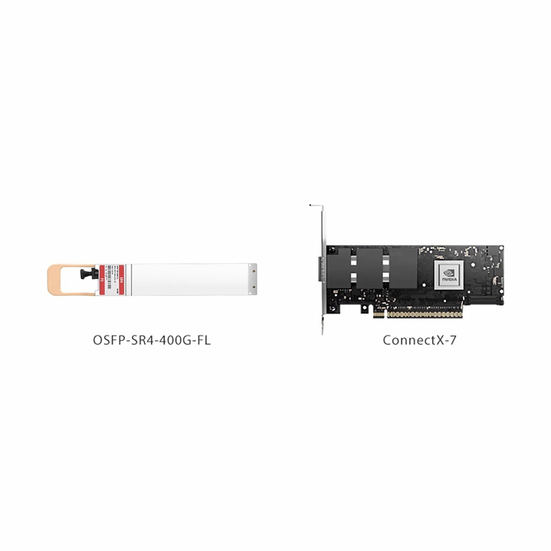 FyberOptix NVIDIA/Mellanox MMA4Z00-NS400 Compatible 400GBASE-SR4 OSFP Flat Top 4 x 100G PAM4 850nm 50m DOM MPO-12/APC MMF InfiniBand NDR Optical Transceiver Module for ConnectX-7 HCA