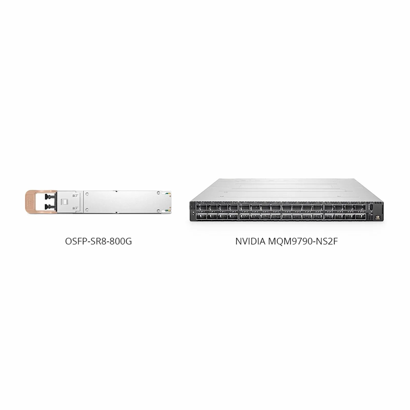 FyberOptix NVIDIA/Mellanox MMA4Z00-NS Compatible 800GBASE 2xSR4/SR8 OSFP Finned Top 8 x 100G PAM4 850nm 50m DOM Dual MPO-12/APC MMF InfiniBand NDR Optical Transceiver Module for Quantum-2 Switches