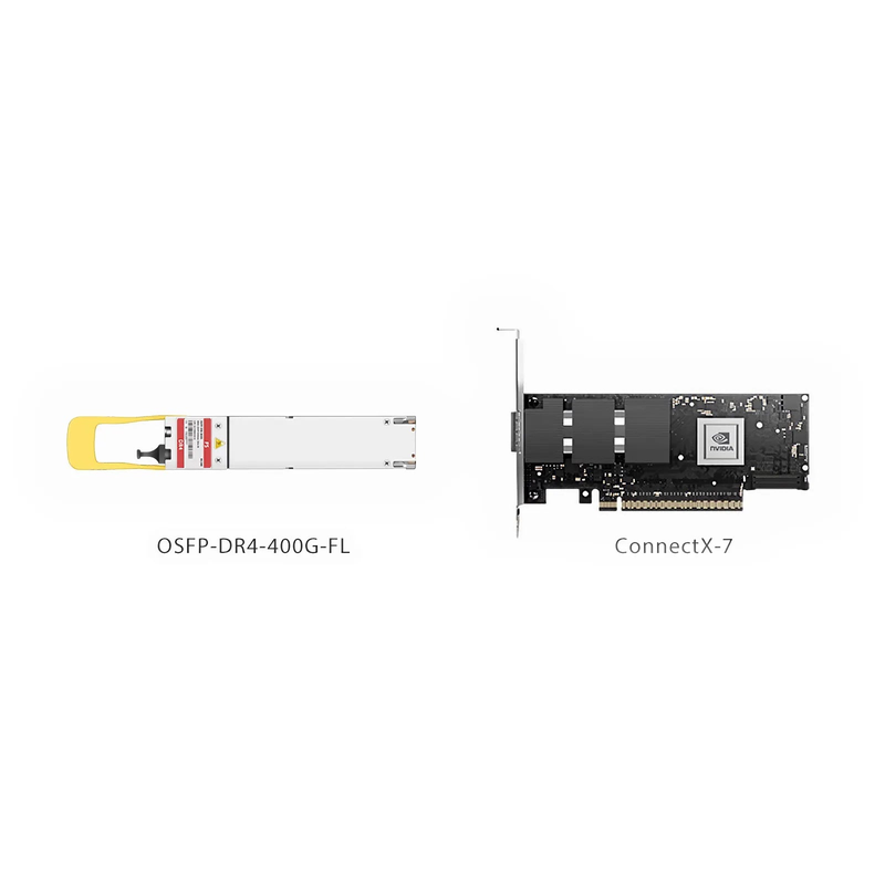 FyberOptix NVIDIA/Mellanox MMS4X00-NS400 Compatible 400GBASE-DR4 OSFP Flat Top 4 x 100G PAM4 1310nm 500m DOM MPO-12/APC SMF InfiniBand NDR Optical Transceiver Module for ConnectX-7 HCA