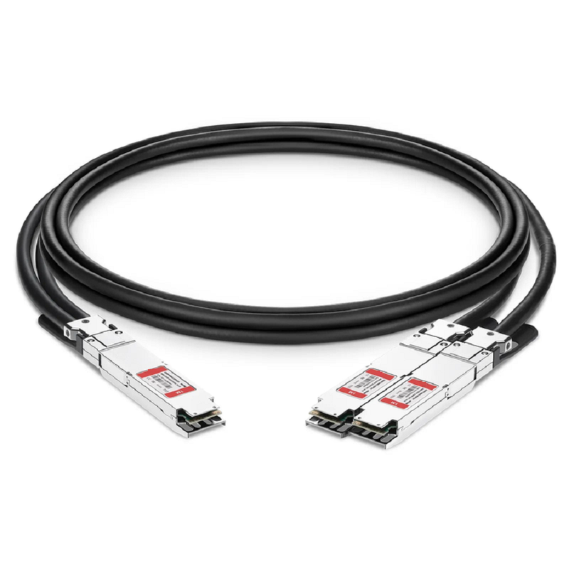 FyberOptix 2m (7ft) Cisco Compatible 800G OSFP 8 x 100G PAM4 Finned Top to 2 x 400G OSFP 4 x 100G PAM4 Flat Top Passive Direct Attach Copper Breakout Cable