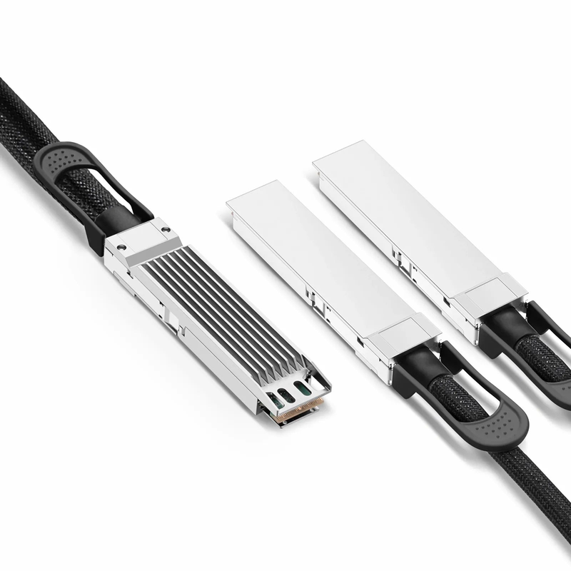 FyberOptix 2m (7ft) Cisco Compatible 800G OSFP 8 x 100G PAM4 Finned Top to 2 x 400G OSFP 4 x 100G PAM4 Flat Top Passive Direct Attach Copper Breakout Cable