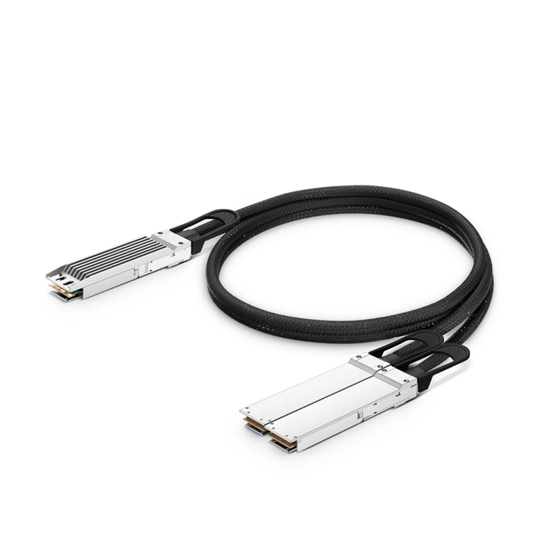 FyberOptix 2m (7ft) 800G OSFP 8 x 100G PAM4 Finned Top to 2 x 400G OSFP 4 x 100G PAM4 Flat Top Passive Direct Attach Copper Breakout Cable for FS Switches