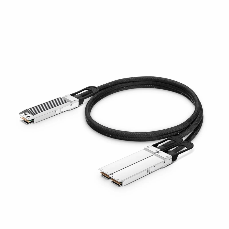 FyberOptix 2m (7ft) Generic Compatible 800G OSFP 8 x 100G PAM4 Finned Top to 2 x 400G OSFP 4 x 100G PAM4 Flat Top Passive Direct Attach Copper Breakout Cable