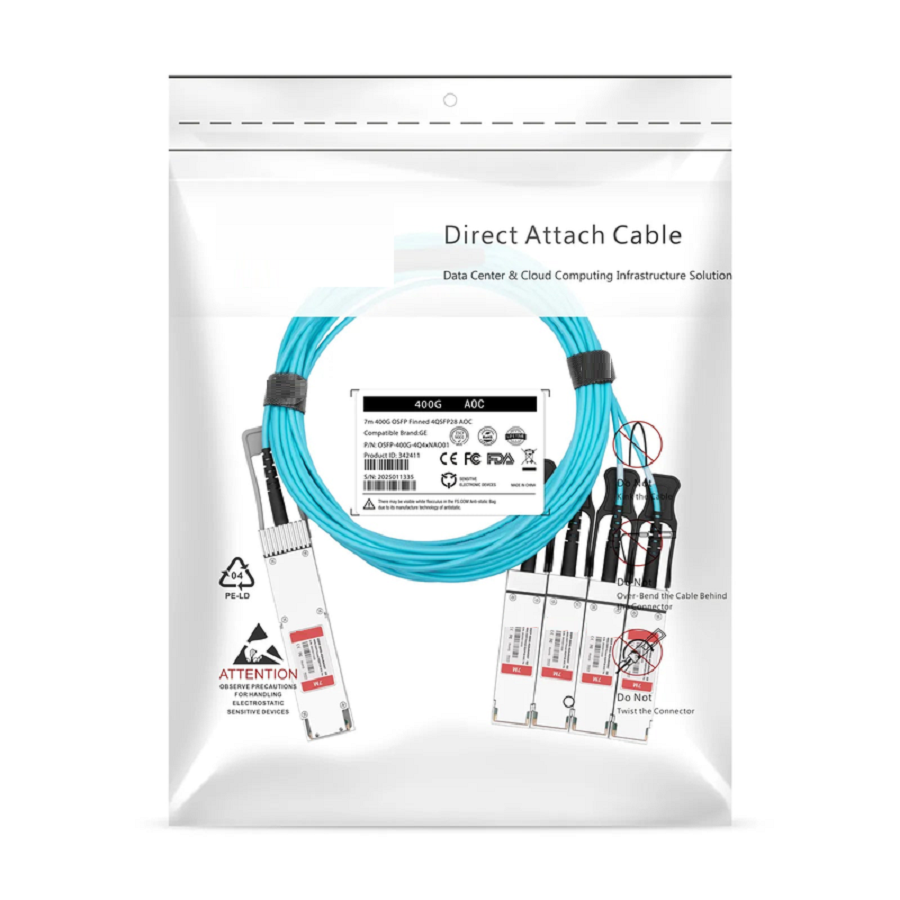 FyberOptix 7m (23ft) Arista Networks Compatible 400G OSFP 8 x 50G PAM4 Finned Top to 4 x 100G QSFP28 4 x 25G NRZ Active Optical Breakout Cable