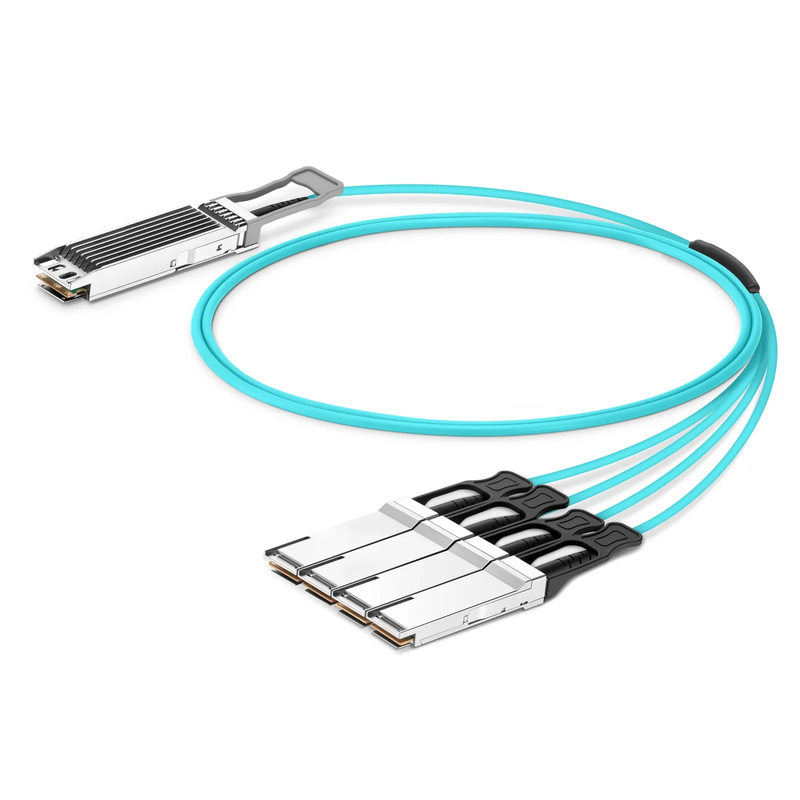 FyberOptix 2m (7ft) Arista Networks Compatible 400G OSFP 8 x 50G PAM4 Finned Top to 4 x 100G QSFP28 4 x 25G NRZ Active Optical Breakout Cable