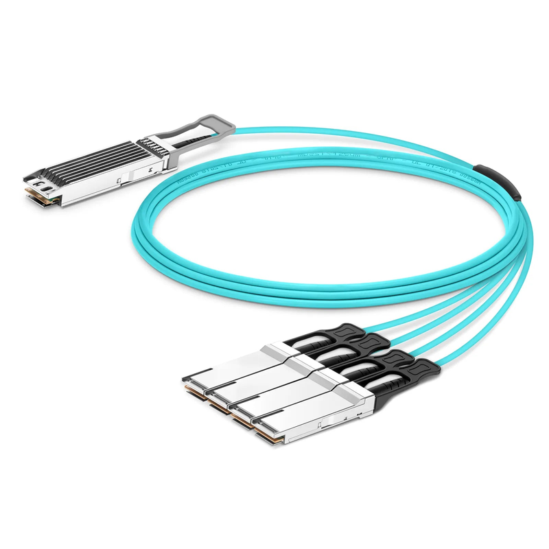 FyberOptix 20m (66ft) Arista Networks Compatible 400G OSFP 8 x 50G PAM4 Finned Top to 4 x 100G QSFP28 4 x 25G NRZ Active Optical Breakout Cable