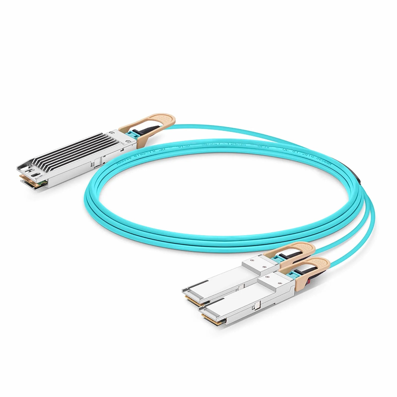 FyberOptix 20m (66ft) Arista Networks Compatible 400G OSFP 8 x 50G PAM4 Finned Top to 2 x 200G QSFP56 4 x 50G PAM4 Active Optical Breakout Cable
