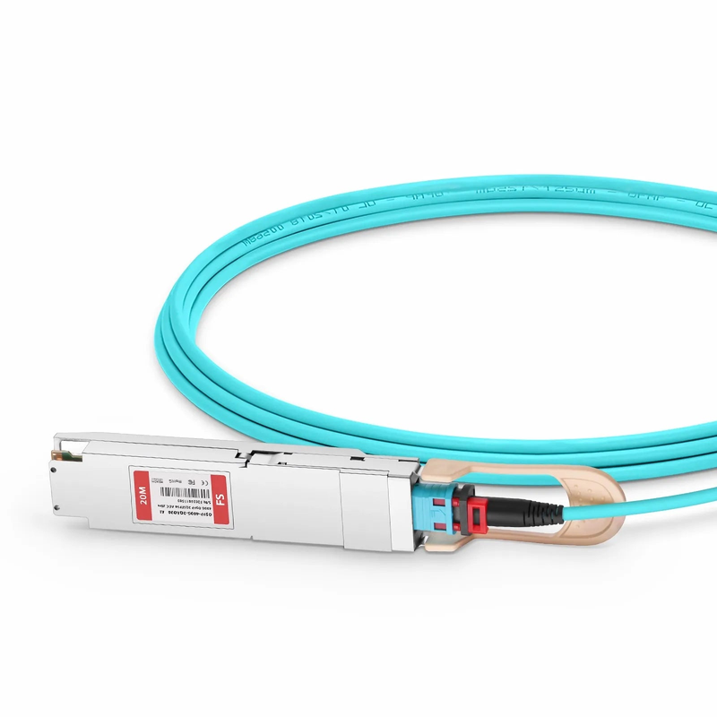 FyberOptix 20m (66ft) Arista Networks Compatible 400G OSFP 8 x 50G PAM4 Finned Top to 2 x 200G QSFP56 4 x 50G PAM4 Active Optical Breakout Cable