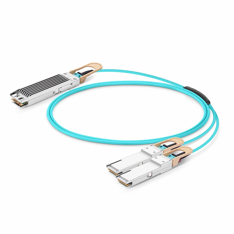 FyberOptix 3m (10ft) 400G OSFP 8 x 50G PAM4 Finned Top to 2 x 200G QSFP56 4 x 50G PAM4 Active Optical Breakout Cable for FS Switches