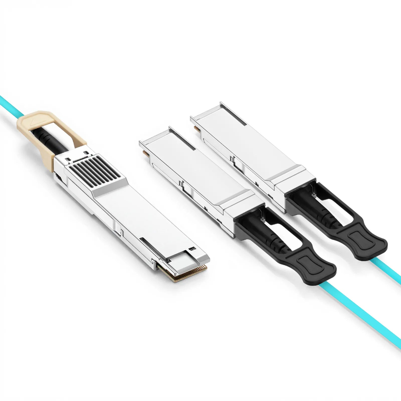 FyberOptix 5m (16ft) NVIDIA/Mellanox Compatible 400G QSFP-DD 8 x 50G PAM4 to 2 x 200G QSFP56 4 x 50G PAM4 Ethernet Active Optical Breakout Cable
