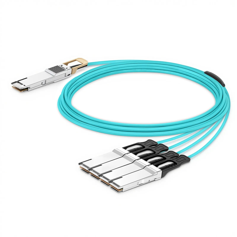 FyberOptix 30m (98ft) 400G QSFP-DD 8 x 50G PAM4 to 4 x 100G QSFP56 2 x 50G PAM4 Active Optical Breakout Cable for FS Switches