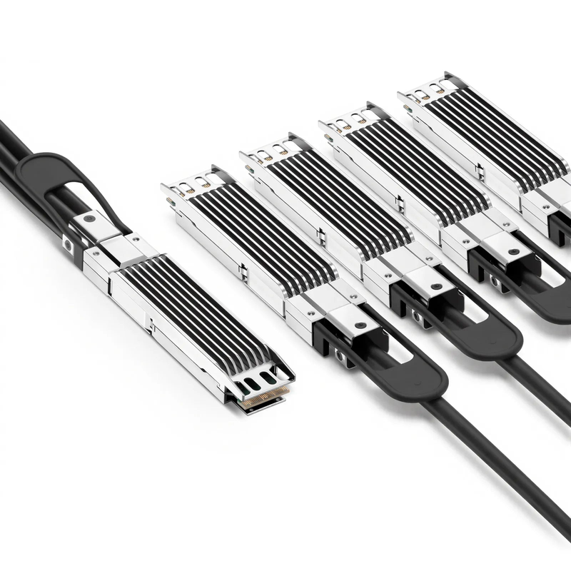 FyberOptix 1m (3ft) Arista Networks Compatible 800G OSFP 8 x 100G PAM4 Finned Top to 4 x 200G OSFP 2 x 100G PAM4 Finned Top Passive Direct Attach Copper Breakout Cable