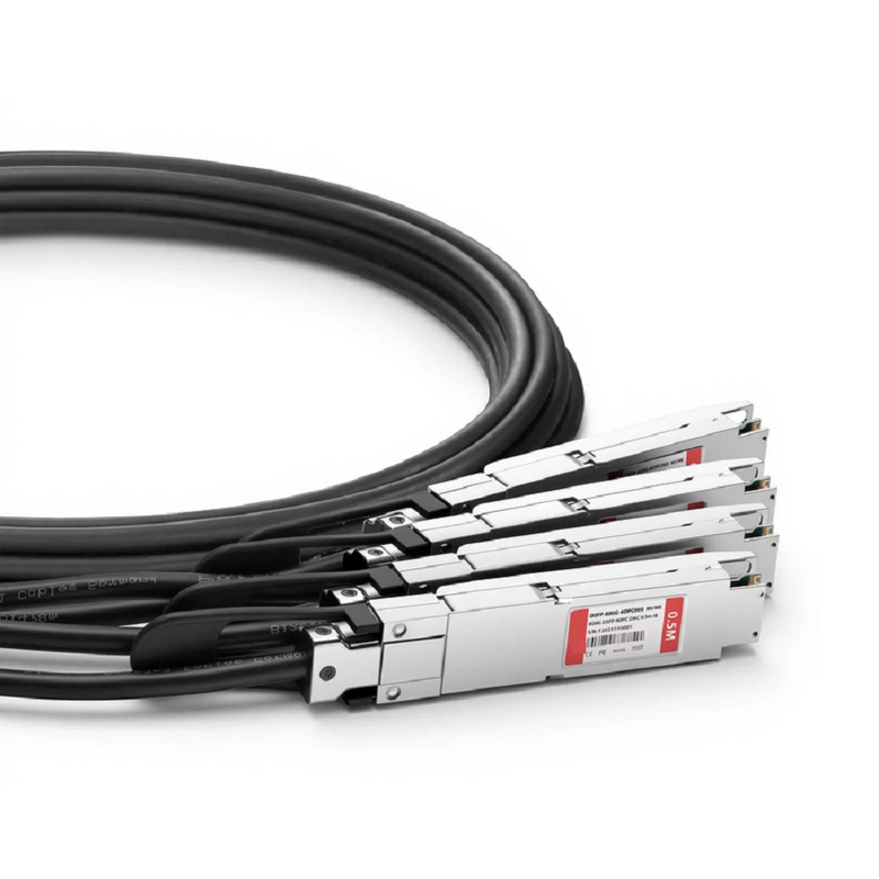 FyberOptix 1m (3ft) 800G OSFP 8 x 100G PAM4 Finned Top to 4 x 200G OSFP 2 x 100G PAM4 Finned Top Passive Direct Attach Copper Breakout Cable for FS Switches