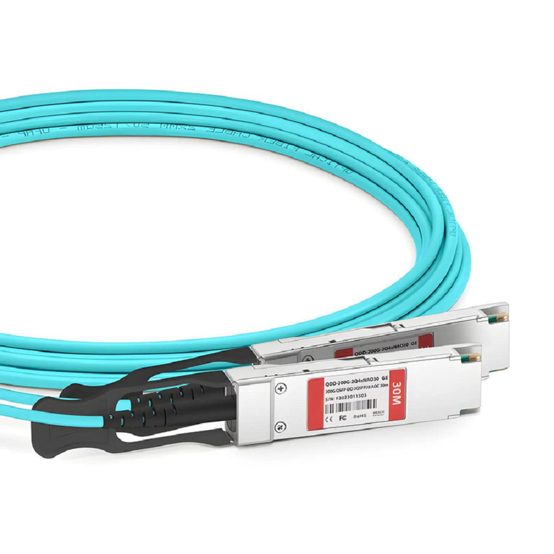 FyberOptix 5m (16ft) Generic Compatible 200G QSFP-DD 8 x 25G NRZ to 2 x 100G QSFP28 4 x 25G NRZ Active Optical Breakout Cable