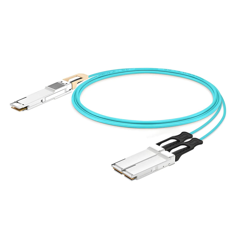 FyberOptix 10m (33ft) Dell AOC-Q28DD-2Q28-100G-10M Compatible 200G QSFP-DD 8 x 25G NRZ to 2 x 100G QSFP28 4 x 25G NRZ Active Optical Breakout Cable