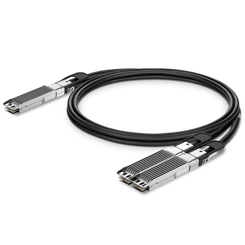 FyberOptix 0.5m (2ft) Generic Compatible 800G OSFP 8 x 100G PAM4 Finned Top to 2 x 400G OSFP 4 x 100G PAM4 Finned Top Passive Direct Attach Copper Breakout Cable