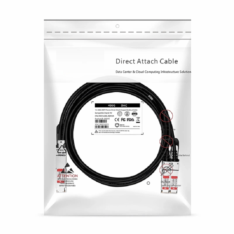 FyberOptix 1.5m (5ft) Arista Networks Compatible 400G OSFP 8 x 50G PAM4 Finned Top to 2 x 200G QSFP56 4 x 50G PAM4 Passive Direct Attach Copper Breakout Cable