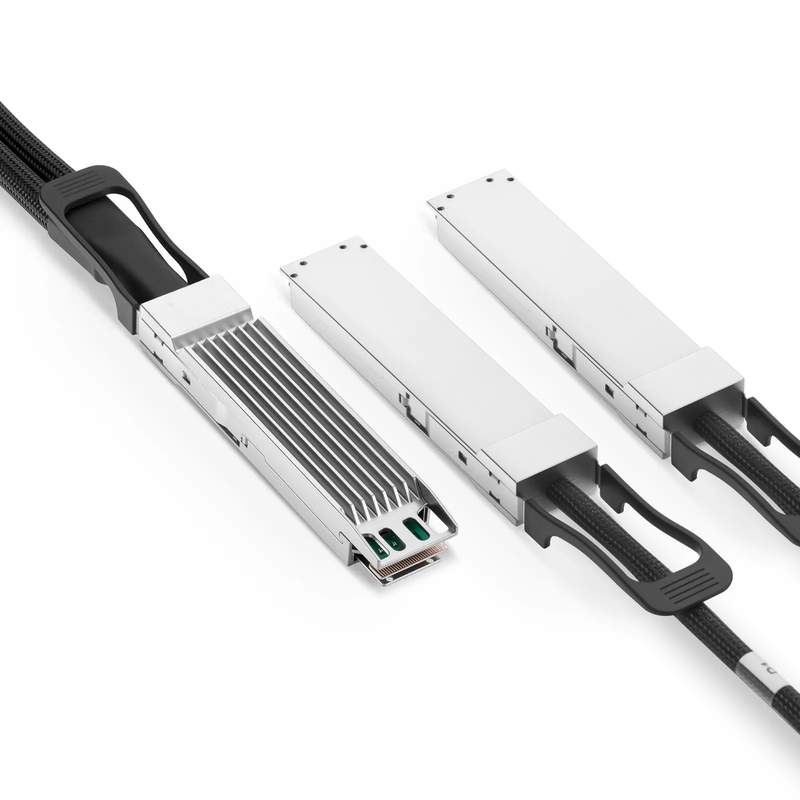 FyberOptix 4m (13ft) NVIDIA/Mellanox Compatible 800G OSFP 8 x 100G PAM4 Finned Top to 2 x 400G OSFP 4 x 100G PAM4 Flat Top Ethernet Active Electrical Copper Breakout Cable