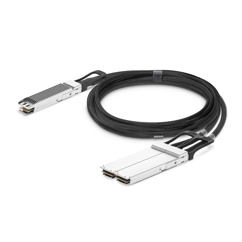FyberOptix 5m (16ft) Cisco Compatible 800G OSFP 8 x 100G PAM4 Finned Top to 2 x 400G OSFP 4 x 100G PAM4 Flat Top Active Electrical Copper Breakout Cable