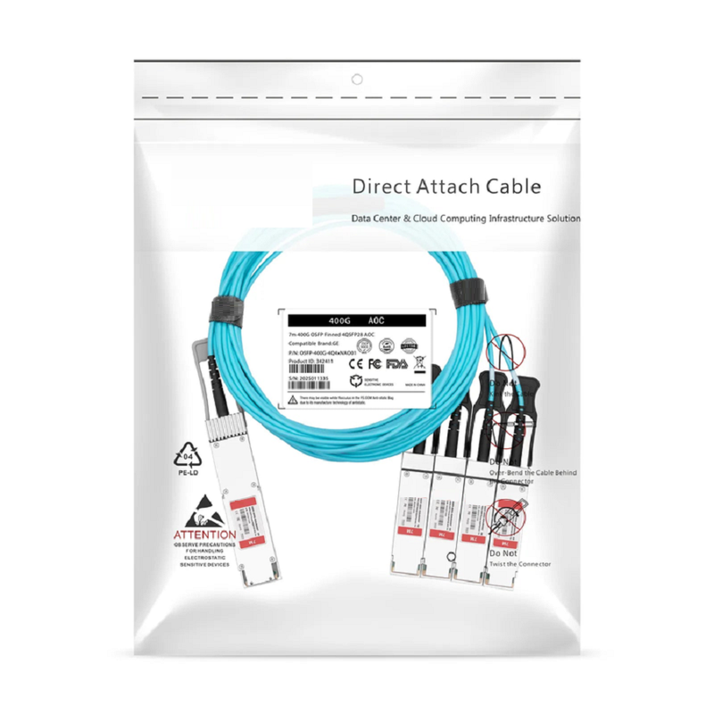 FyberOptix 2m (7ft) Arista Networks Compatible 400G QSFP-DD 8 x 50G PAM4 to 4 x 100G QSFP28 4 x 25G NRZ Active Optical Breakout Cable