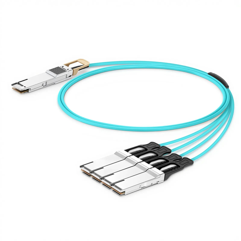 FyberOptix 3m (10ft) NVIDIA/Mellanox Compatible 400G QSFP-DD 8 x 50G PAM4 to 4 x 100G QSFP28 4 x 25G NRZ Ethernet Active Optical Breakout Cable