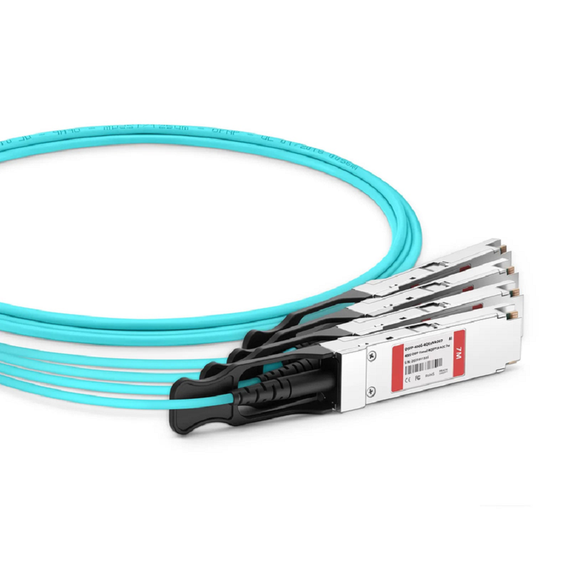 FyberOptix 3m (10ft) NVIDIA/Mellanox Compatible 400G QSFP-DD 8 x 50G PAM4 to 4 x 100G QSFP28 4 x 25G NRZ Ethernet Active Optical Breakout Cable